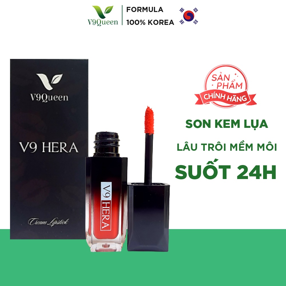 Son Kem Nhung Lì Mượt Lâu Trôi V9Queen Siêu Mịn Không Khô Môi Màu Đỏ Hồng V9 Hera 5ml . .