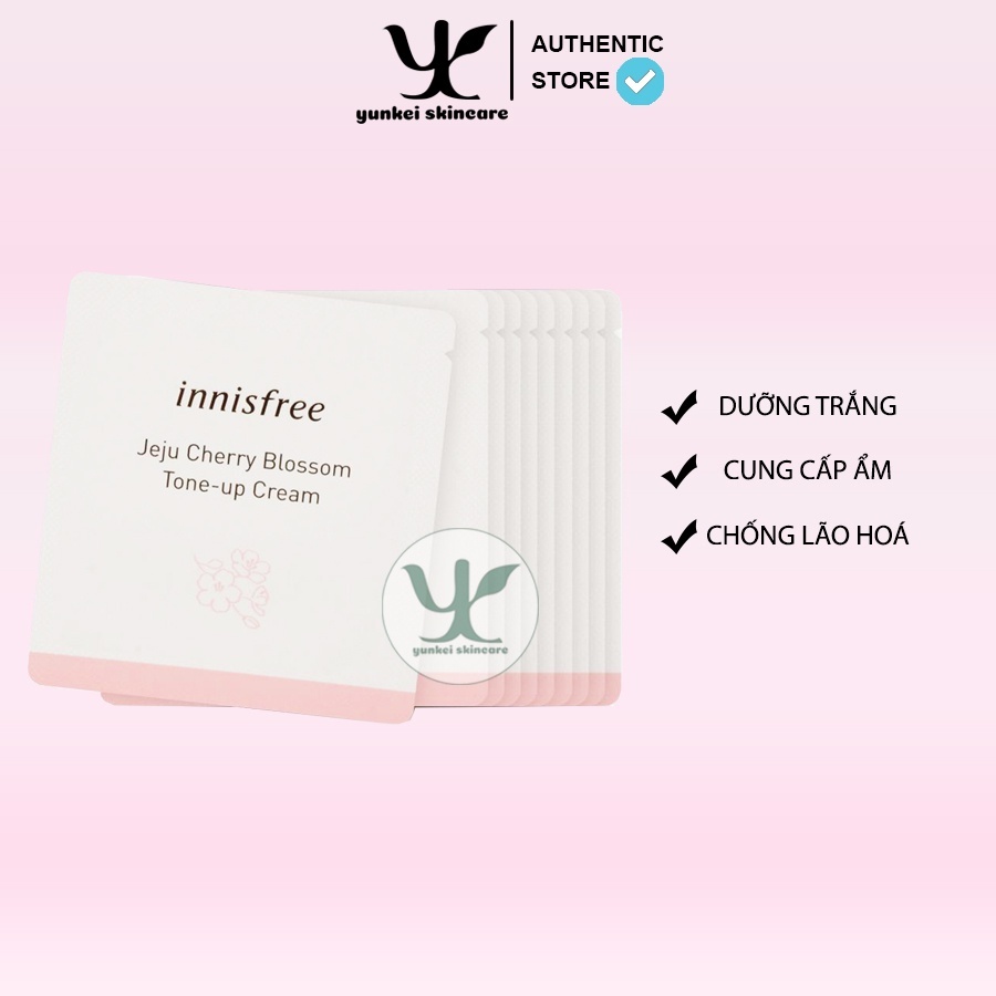 Sample Kem Dưỡng Anh Đào Nâng Tone Tức Thì Innisfree Tone Up Cream/Jelly Cream 1ml