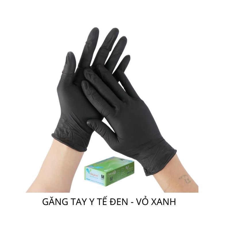 Găng tay y tế đen không bột, găng tay đen phun xăm ( Hộp 100 cái)
