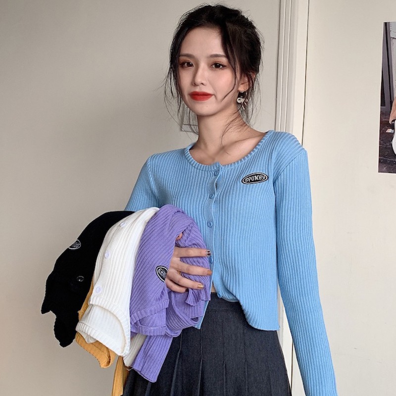 Áo Croptop Dệt Kim Tay Dài Cổ Tròn Thiết Kế Đơn Giản Hợp Thời Trang | BigBuy360 - bigbuy360.vn