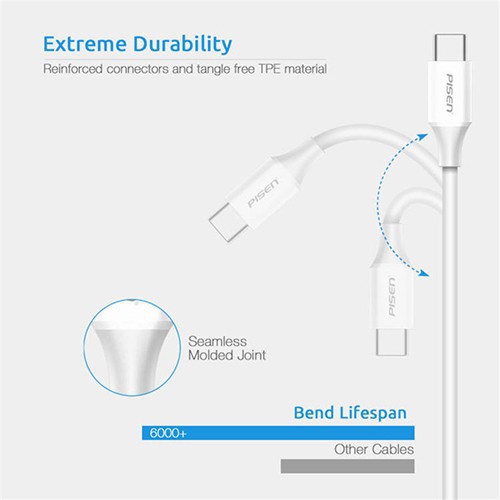 Cáp Pisen USB Type-C 3A (Quick Charging) 1000mm - Hàng chính hãng