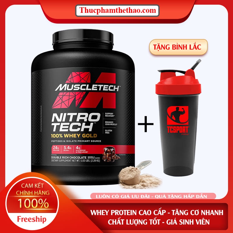 Sữa Tăng cơ Nitro Tech 100% Whey Gold 5.03lbs (2.2Kg) - Nhiều vị - Hàng chính hãng Muscletech USA - Kèm quà