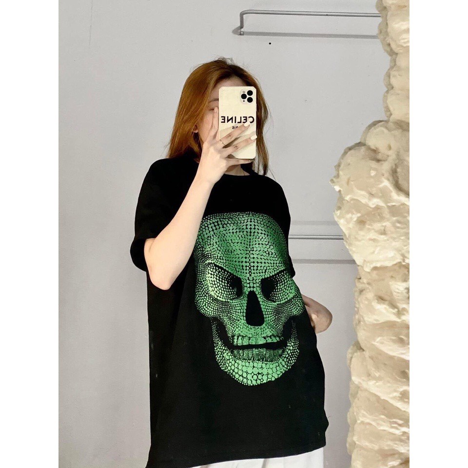 Áo Phông Nam Nữ Unisex Hình Đầu Lâu Xanh,Áo Thun Sọ Ma