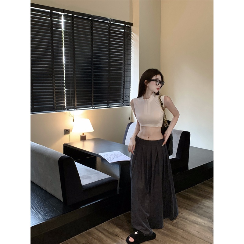 Áo Thun Không Tay Dáng Ôm / Váy Xám Thời Trang Hàn Quốc