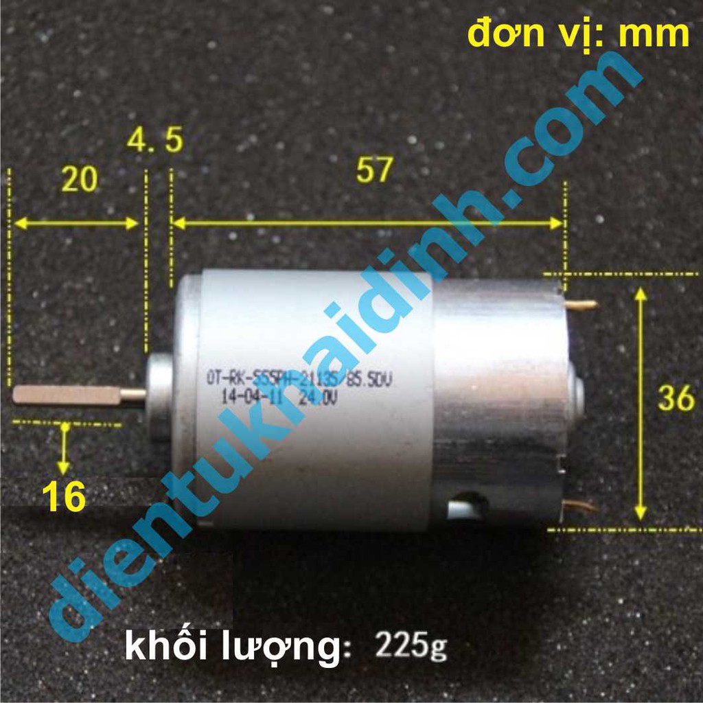 động cơ DC OT-RK-555 6-24V 24V/200mA/3700V/P, trục D 3.2mm 230g kde4391