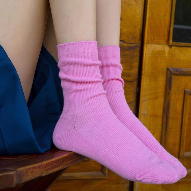 Vớ DC709 trơn cao cổ nhiều màu, tất gân cao giữa bắp chân vintage