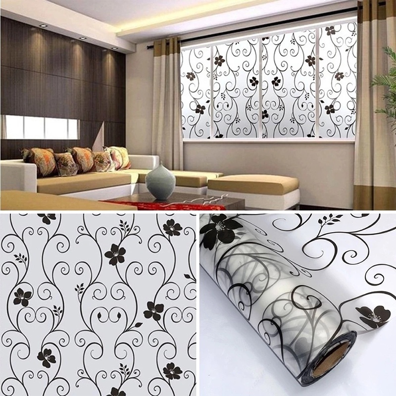 Miếng Dán Cửa Kính Mờ Họa Tiết Hoa Chống Tia Uv / Thấm Nước Kích Thước 45x100cm