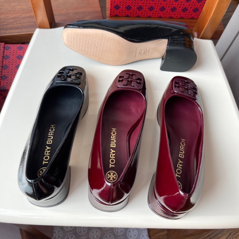 Giày cao gót mũi vuông da thật cao cấp thương hiệu Tory Burch