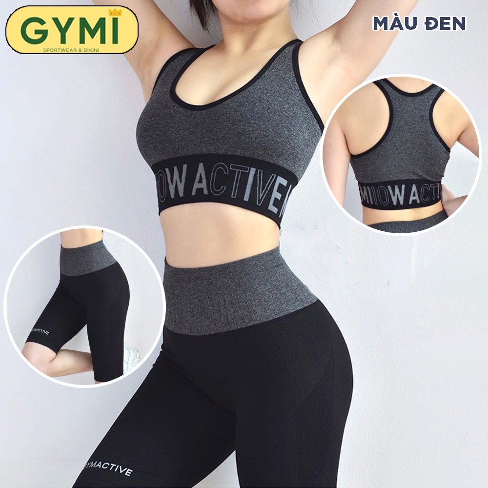 Set bộ đồ tập gym yoga nữ dáng lửng thể thao GYMI SET01 gồm áo bra có mút ngực và quần ngố chất dệt co giãn