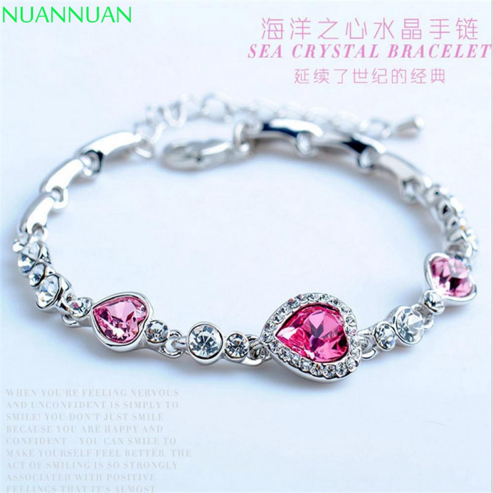 Vòng tay hợp kim đính đá hình trái tim thanh lịch cho nữ