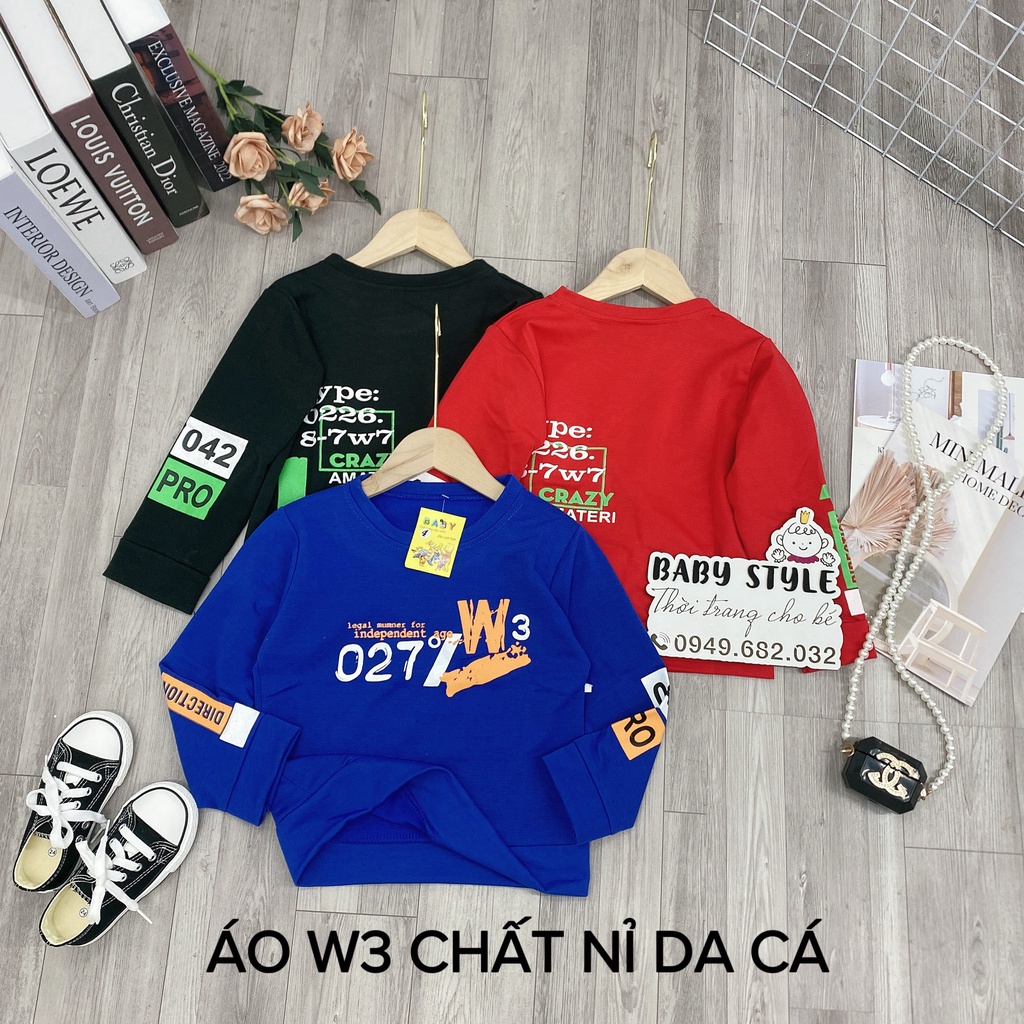 Áo thu đông &quot;027 W3&quot; 14-45kg cho bé trai 4-14 tuổi. Áo nỉ thu đông da cá ấm áp cho bé. B42