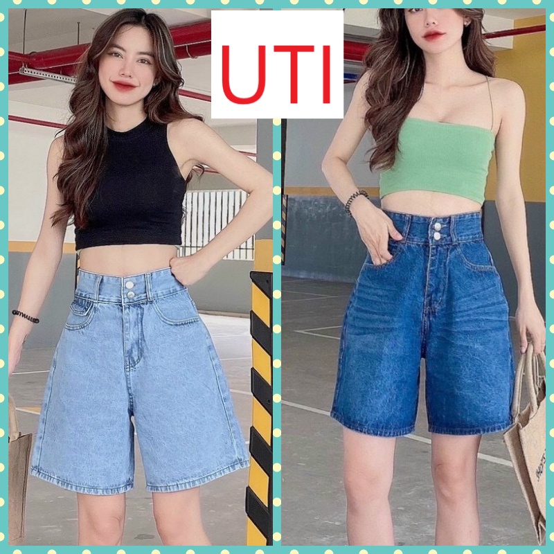 QUẦN JEANS NGỐ LỬNG NỮ 2 NÚT TÚI NẮP MÀU XANH NHẠT XANH ĐẬM CAO CẤP UTI LAI CUỐN FORM RỘNG MÁT MẺ THOẢI MÁI