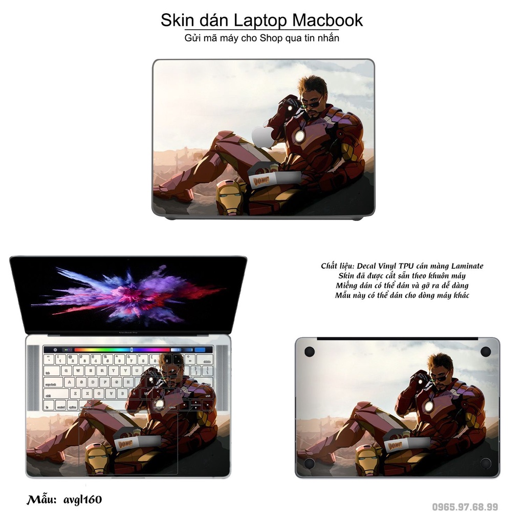 Skin dán Macbook mẫu Avenger (đã cắt sẵn, inbox mã máy cho shop)