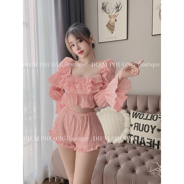 Set viền bèo xốp kèm quần short cực hot
