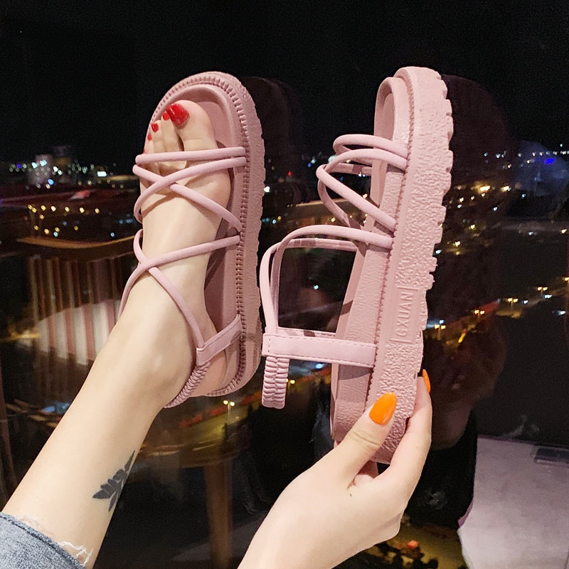 Giày (dép) sandal dây đi biển, giày xăng-đan đế bằng 3 phân xinh xắn style Hàn Quốc