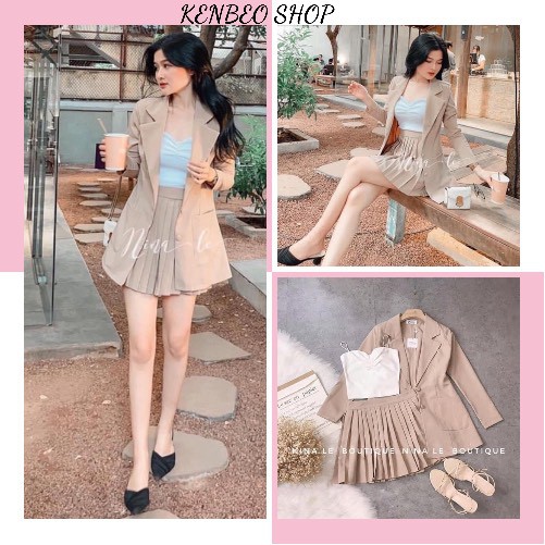 ( Video + Ảnh thật ) set vest 3 món : Áo vest + Chân váy + Áo 2 dây bên trong, hàng QCCC loại đẹp
