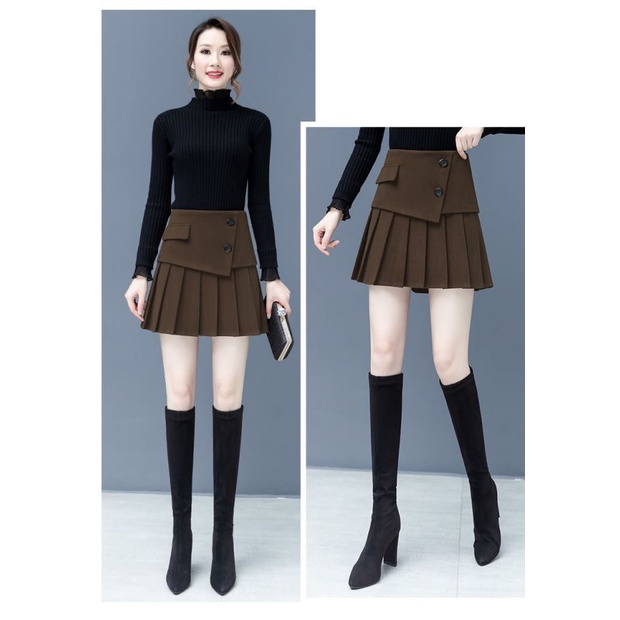 Chân váy xếp ly vạt chéo hai nút phong cách thời trang CV019 Okella (có ảnh shop chụp)