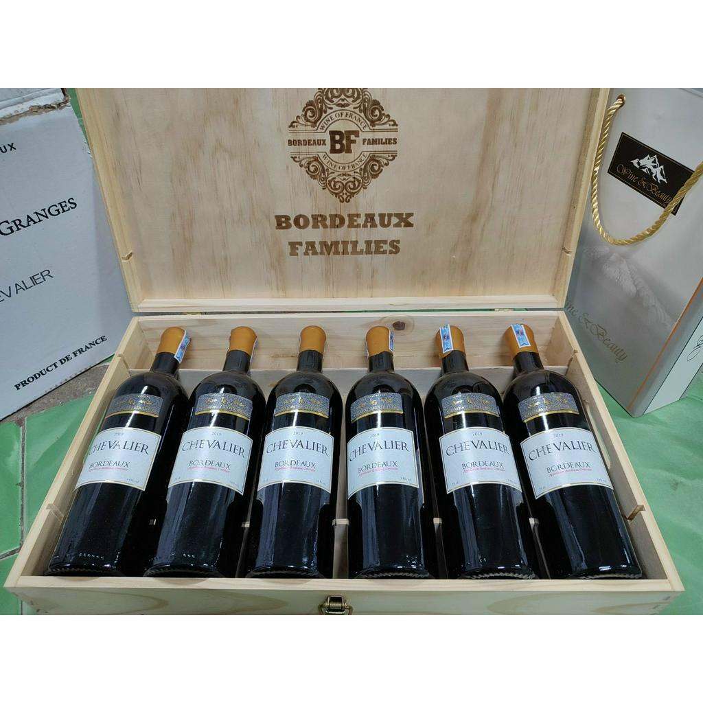 Quà tặng hộp gỗ 6 chai rượu vang Pháp Chevalier