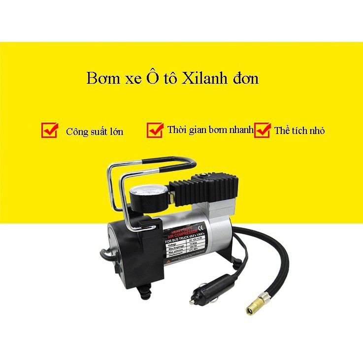 Bơm Lốp Xe Ô tô, Xe Máy Nén Khí, Bơm Hơi Điện Ôtô - Xe Máy Mini 12V, Có Đồng Hồ Đo Áp Suất, Dây Bơm dài 3 mét,