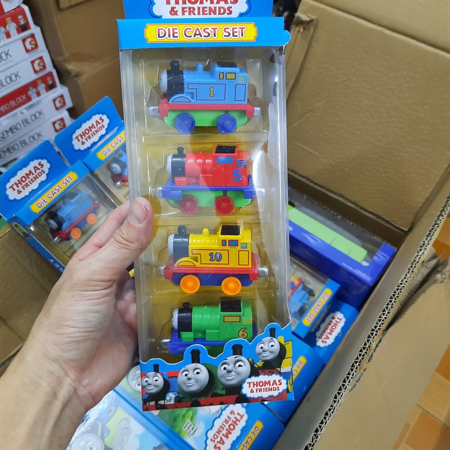 Bộ xe tàu hỏa Thomas and Friend 4 chiếc bằng hợp kim nhựa có thể nối với nhau thành 1 đoàn bằng nam châm hút