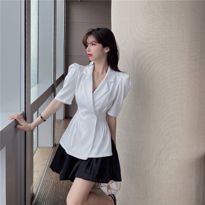 CHUNN Set áo vest ngắn tay + chân váy voan tơ xòe bồng hàng thiết kế (SET003)