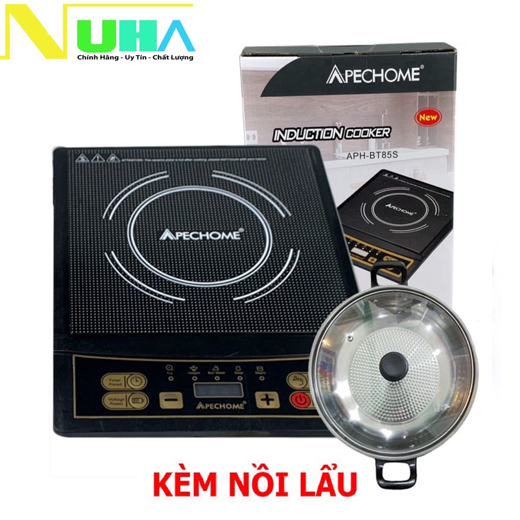 Bếp Điện Từ 1800W Apechome APH-BT85 - Tặng Kèm Nồi Lẩu Inox Nắp Kính 28cm- Hàng Chính Hãng