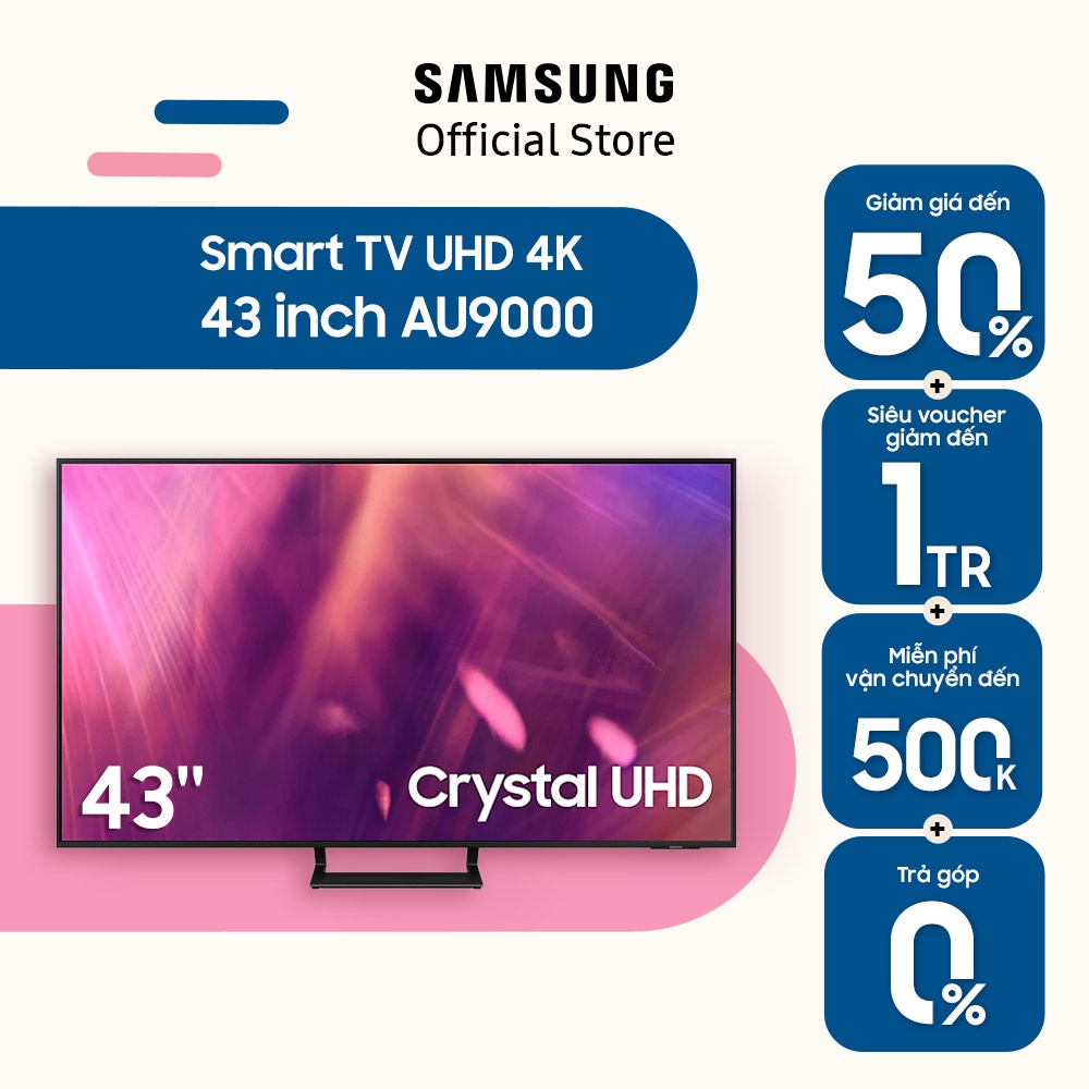 [Mã ELBAU7 giảm 7% đơn 5TR] Smart Tivi Samsung Crystal UHD 4K 43 inch UA43AU9000KXXV - Miễn Phí Lắp Đặt