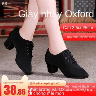 Giày khiêu vũ la tinh Oxford vải đế cao gót mềm vuông giáo viên thực hành hộiD