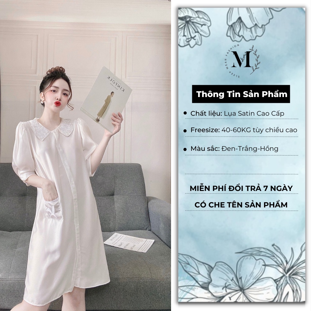 [ Lụa Cao Cấp ] Đầm ngủ tiểu thư cổ thêu hoa gợi cảm mặc nhà chất liệu lụa satin mềm mịn 035 | BigBuy360 - bigbuy360.vn