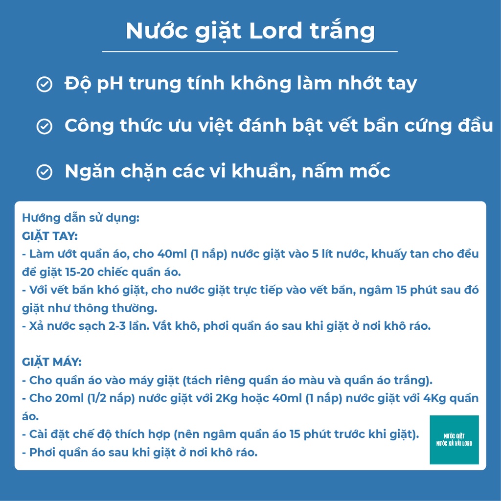 Nước giặt Lord 10kg đậm đặc, bền màu quần áo