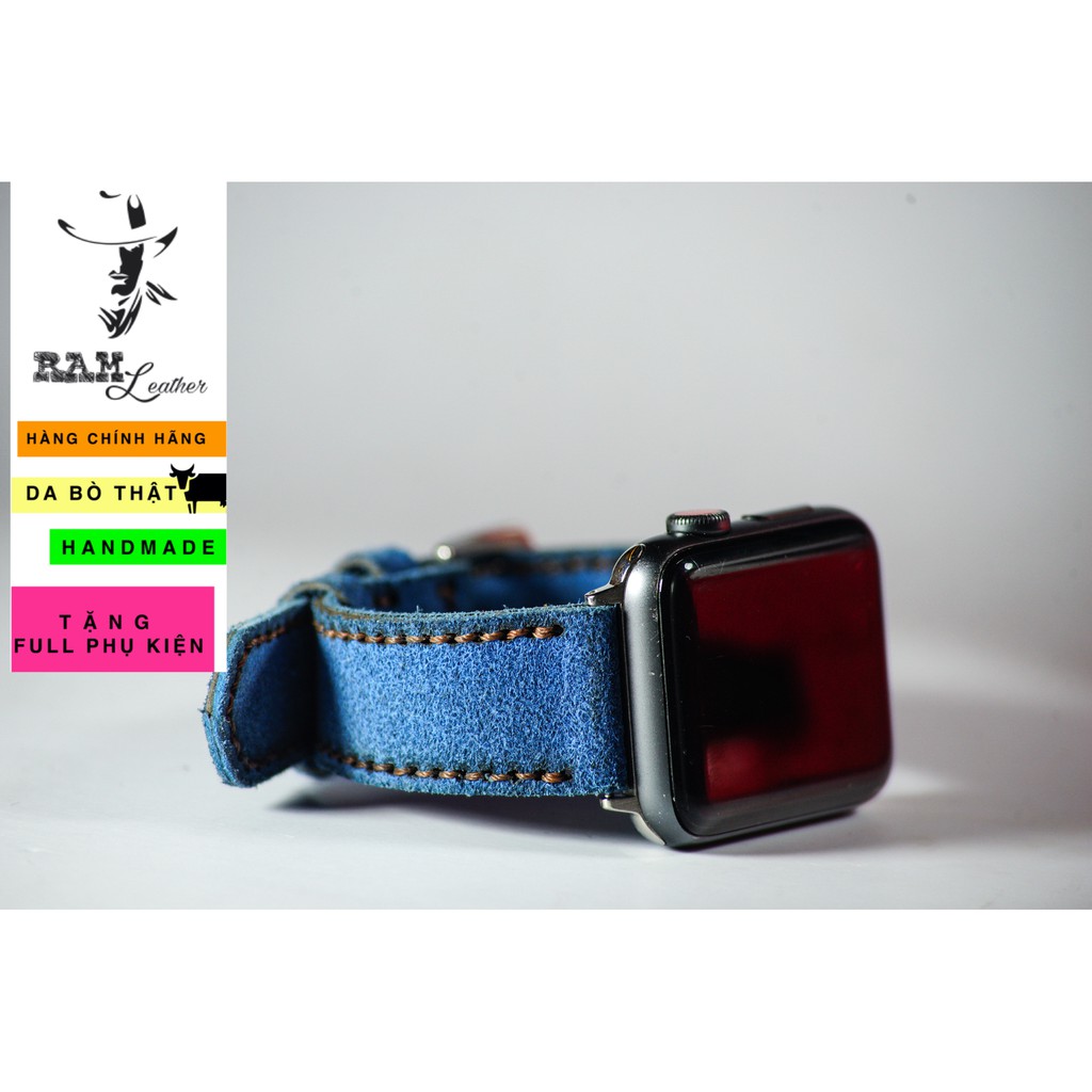 Dây đồng hồ Apple Watch , Iwatch , Iphone Watch Da Bò Lộn Xanh Coban RAM Leather Classic 1963  Bền Đẹp
