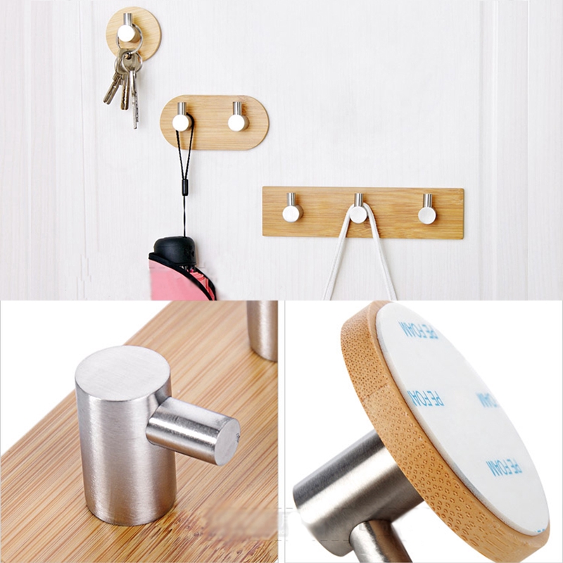Móc Treo Đồ Gắn Tường Bằng Thép Không Gỉ Và Gỗ Tre Đa Năng Cho Nhà Bếp / Phòng Tắm