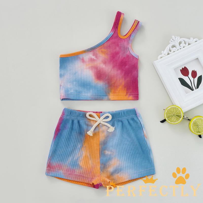 Set Đồ  Món Áo Không Tay Màu Nhuộm/Quần Short Màu Trơn Cho Bé Gái