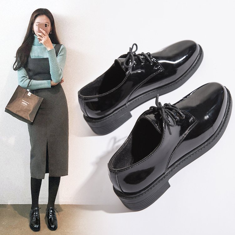 South Korea Ins Retro Black Matte Small Leather Shoe Sens Female Students Wild Ulzzang British Wind Strap Single Shoes A