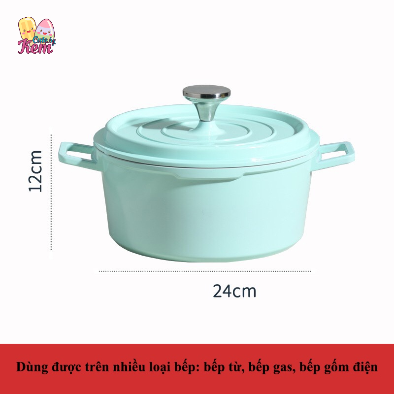 Nồi tráng men cao cấp dùng được bếp từ, bếp gas đường kính 24cm