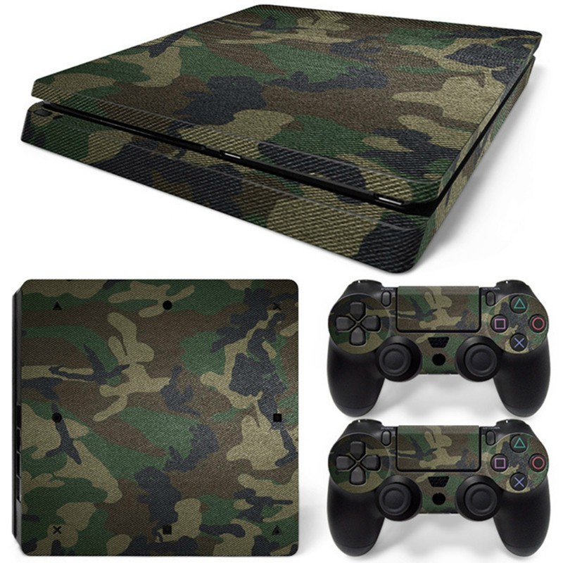 Miếng dán trang trí máy ps4 slim và hai tay cầm có họa tiết camo