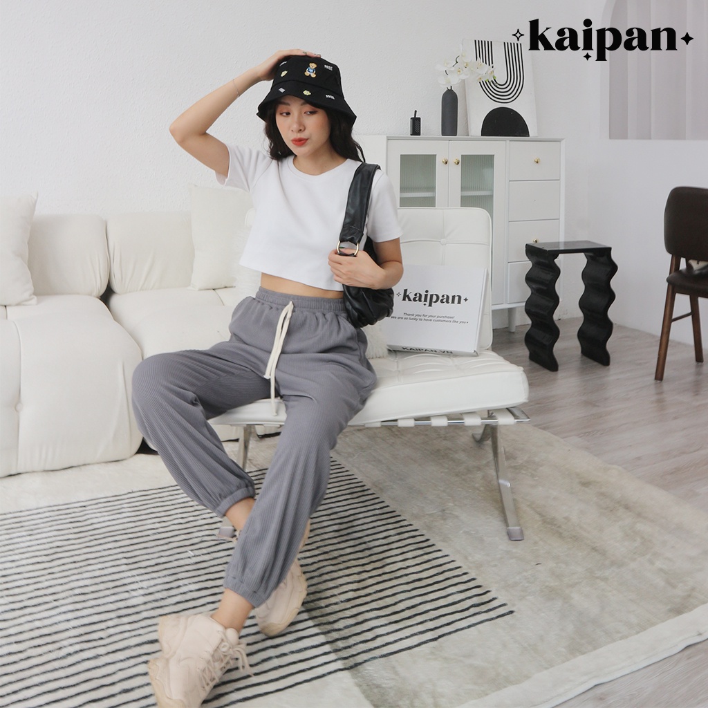Quần jogger nữ bo gấu, Quần bom nữ, chuẩn form Tăm ly gân co giãn mềm mại, size S M L - KAIPAN