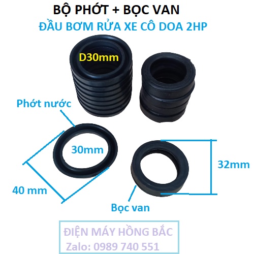 Bộ 9 phớt nước và 6 lót van một chiều  của máy rửa xe chạy dây cudoa  - đầu bơm chạy động cơ 1.1- 3 kw