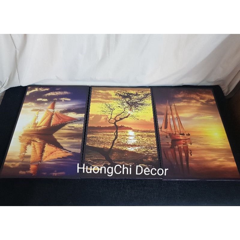 Tranh treo tường phòng ngủ, phòng khách decor đẹp -  bộ 3 bức tranh canvas treo tường trang trí kèm đinh 3 chân