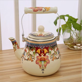 Ấm đun nước dáng quả lê phong cách cổ điển, vintage, họa tiết tông nâu đẹp mắt