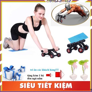 Con lăn tập bụng 4 bánh tại nhà - tặng kèm thảm và đèn ngủ cảm ứng