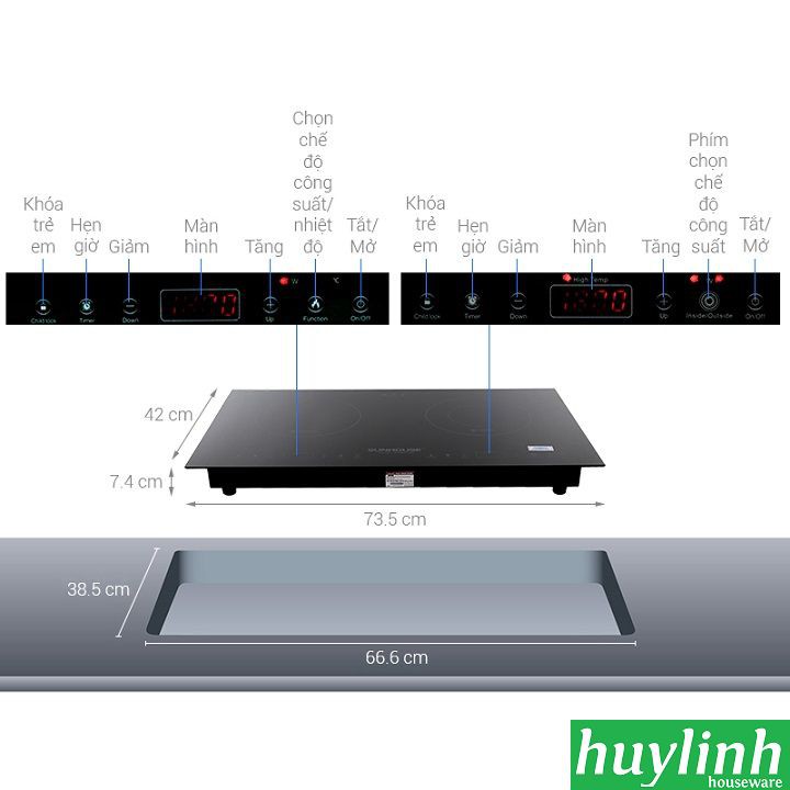 Freeship Bếp đôi điện từ hồng ngoại SUNHOUSE SHB9100