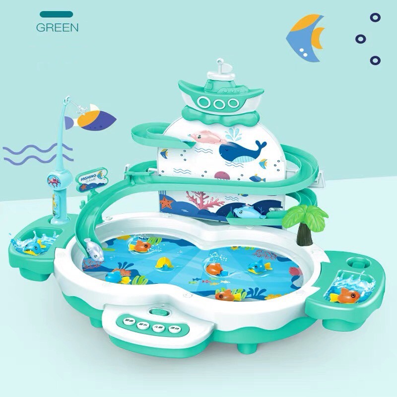 Đồ Chơi Câu Cá Cho Bé Cao Cấp Có Tháp Cầu Trượt, Phát Nhạc, Sạc Pin Phát Triển Trí Tuệ, Tặng kèm pin