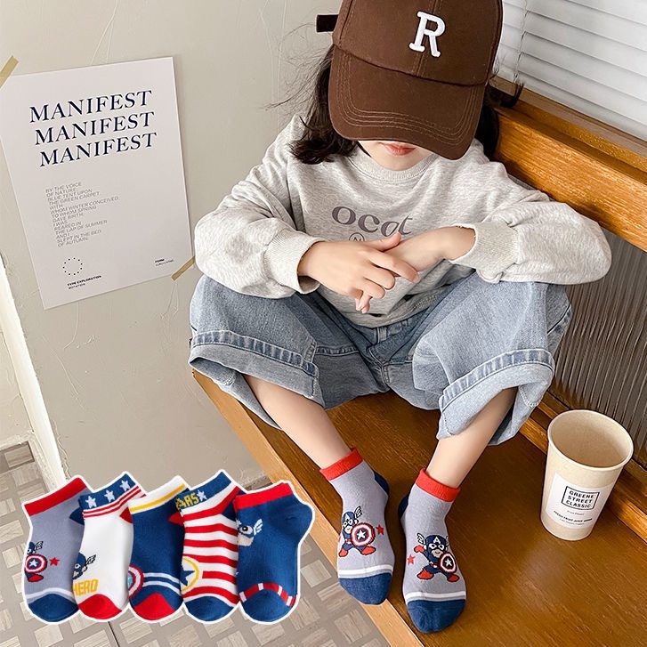 Set 5 Đôi Vớ Cotton In Hình Siêu Anh Hùng Marvel Cho Bé