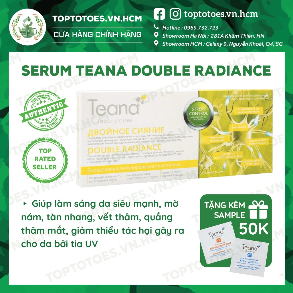 Serum Teana Stress Control Double Radiance làm da sáng, trắng hồng, mờ nám, tàn nhang, thâm, quầng mắt