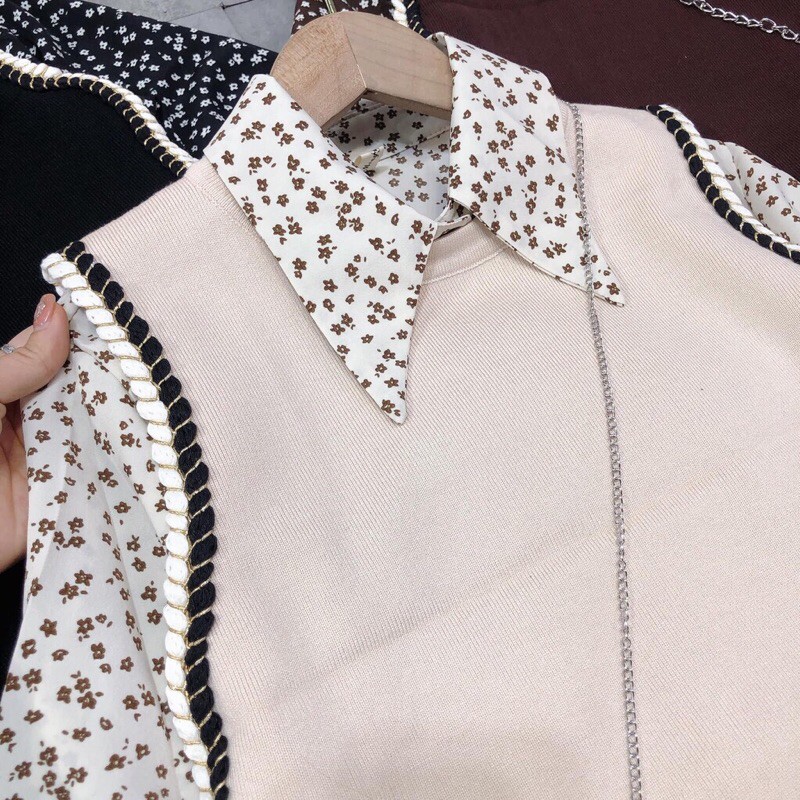 Set váy sơmi hoa nhí+gile len viền