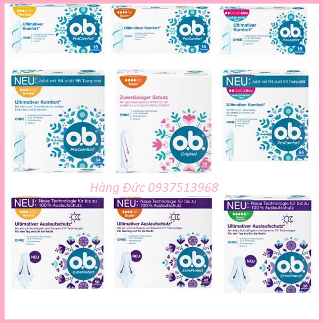Băng vệ sinh Tampon Jessa/Ob/Facelle Đức đủ size