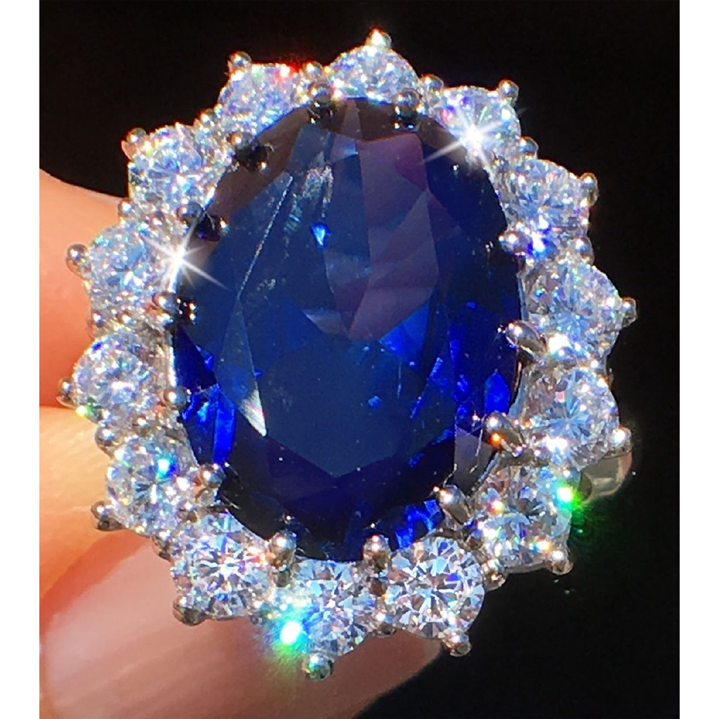 Nhẫn Cưới Bạc Đính Đá Sapphire Xanh Tự Nhiên 2.36 CT Kích Cỡ 5-10