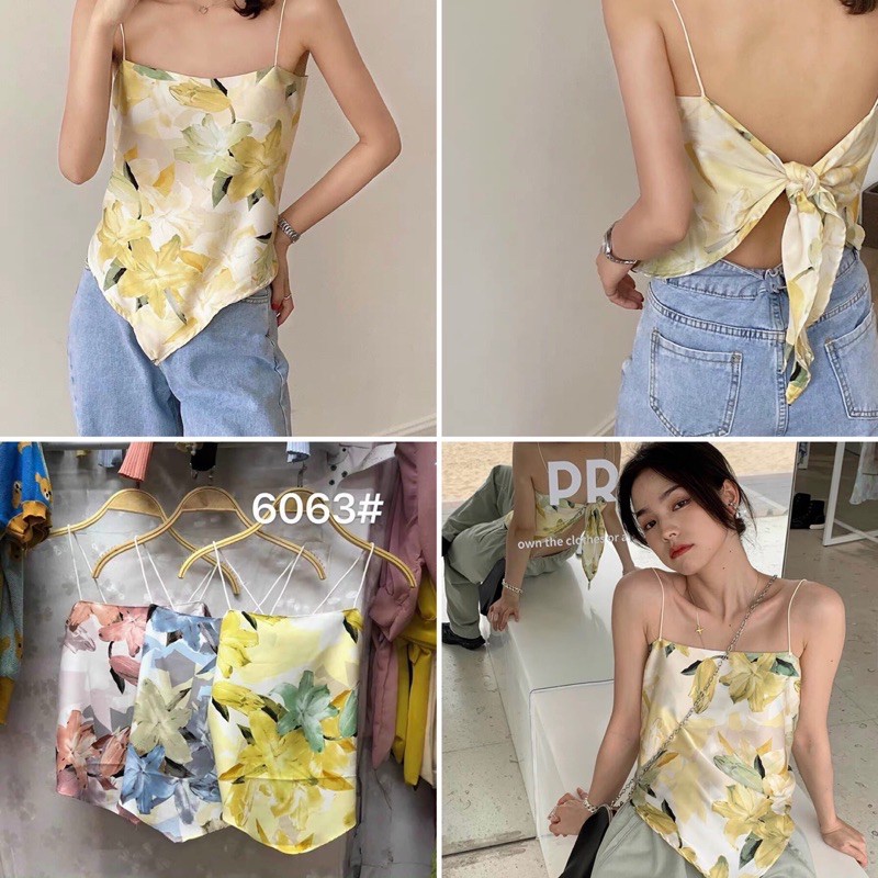 Áo yếm 2 dây lụa khăn hoa buộc nơ sau