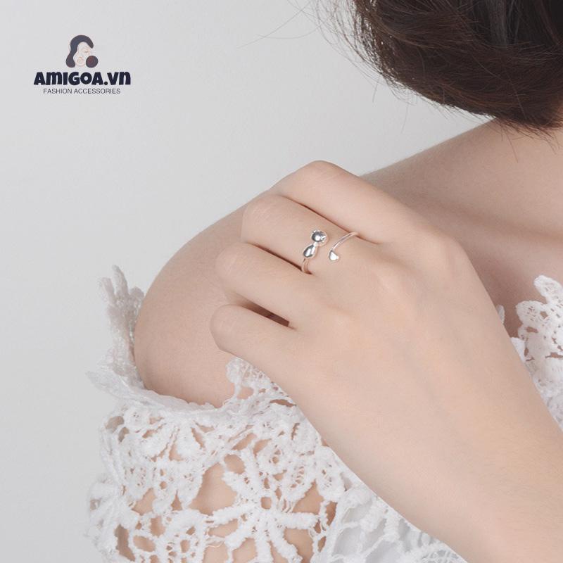 ✨✨Nhẫn Bạc Mèo Con Cực Xinh Đính Đá